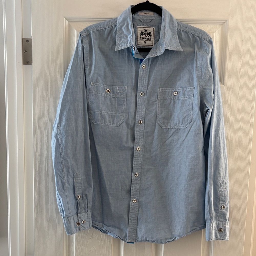 Express Light Blue Casual Button-Down Shirt